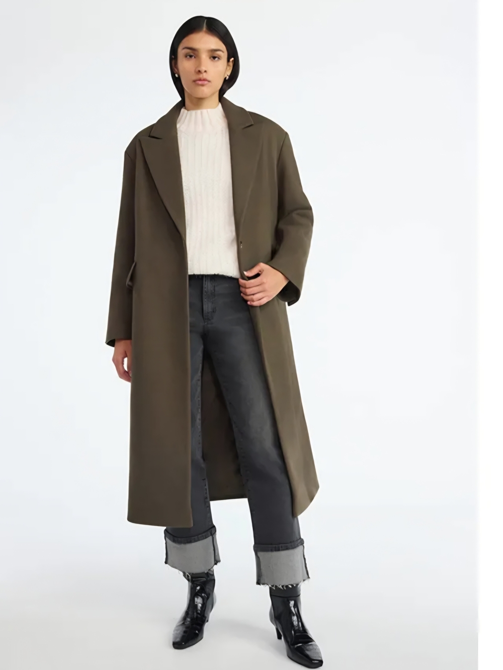 Scoop Olive Wool Coat - Picture 4 of 13